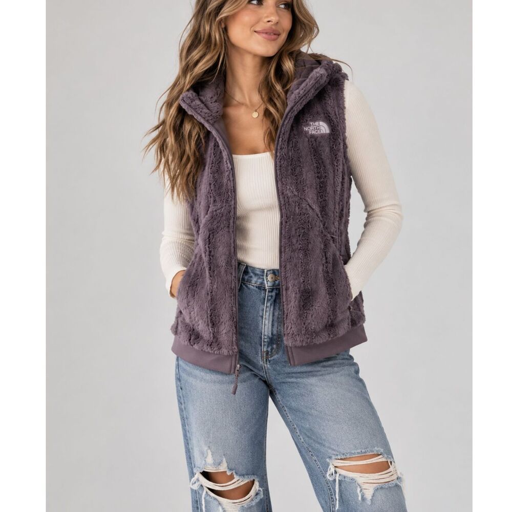 Like NEW The North Face Women’s Furlander Hooded Faux Fur Gray Vest Size Medium